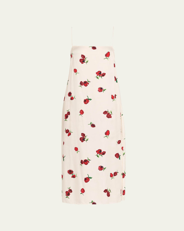 Sicily Floral-Print Silk Midi Slip Dress